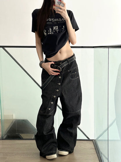 Vintage Raw Denim Button Fly Jeans