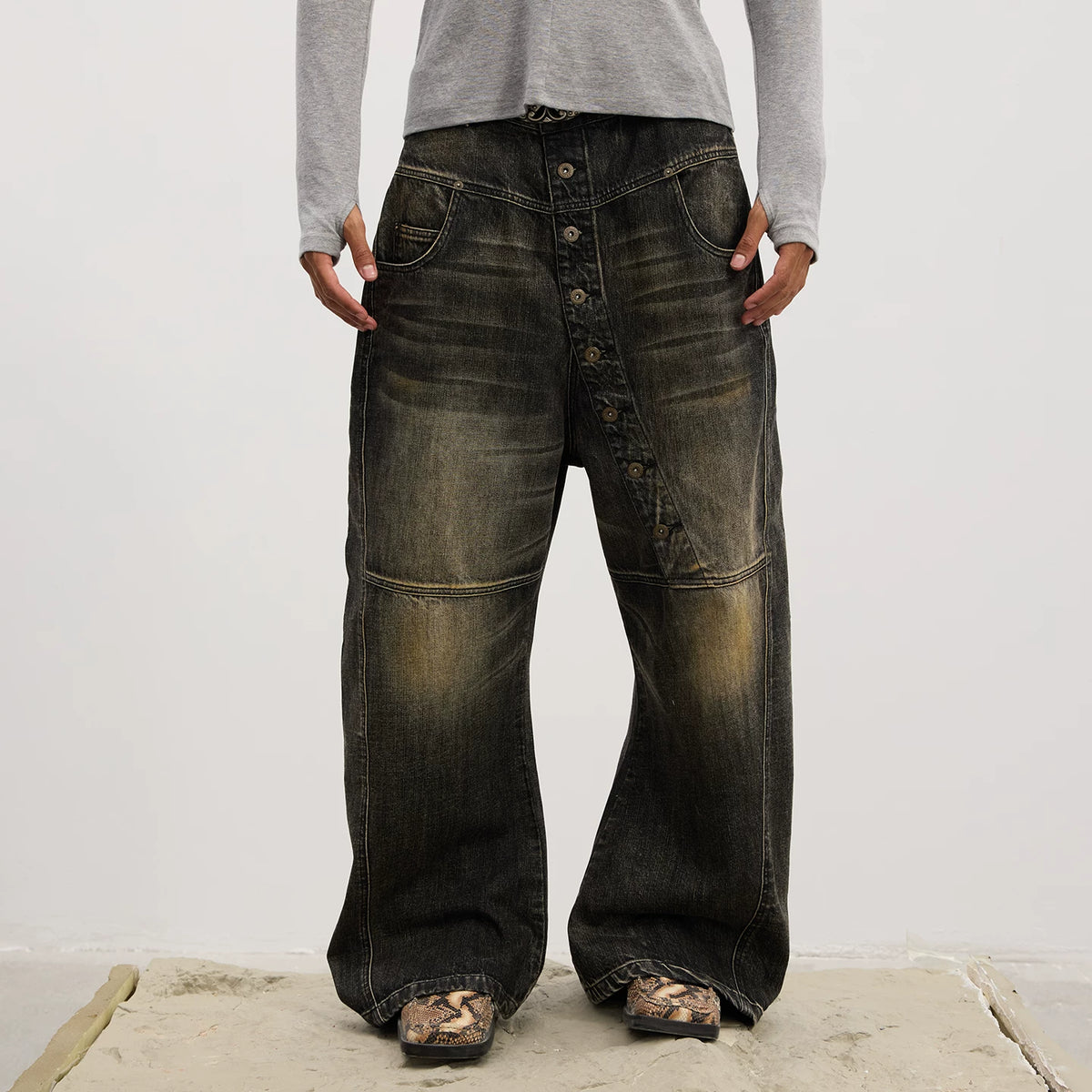 Vintage Raw Denim Button Fly Jeans