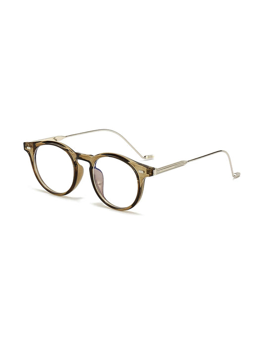 Cloudy Brown (Model Photo) Vintage Round Clear-Lens Glasses