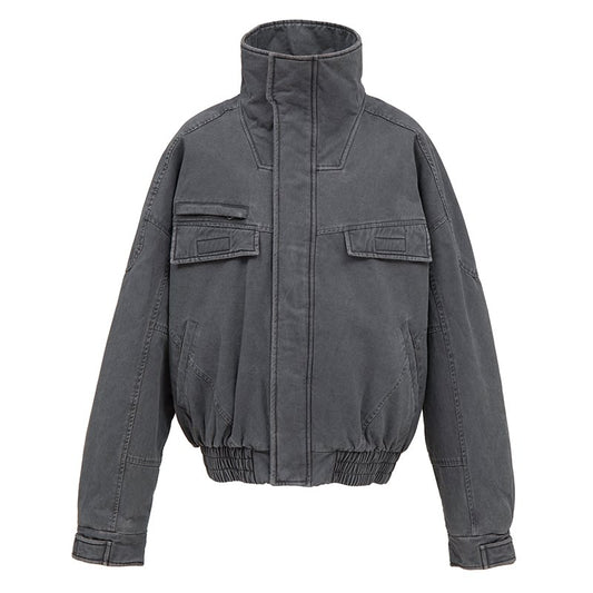 VLABMADE Distressed Faux-Fur Lined High-Collar Jacket