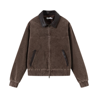 Western Faux-Leather Collar Corduroy Jacket - view 1