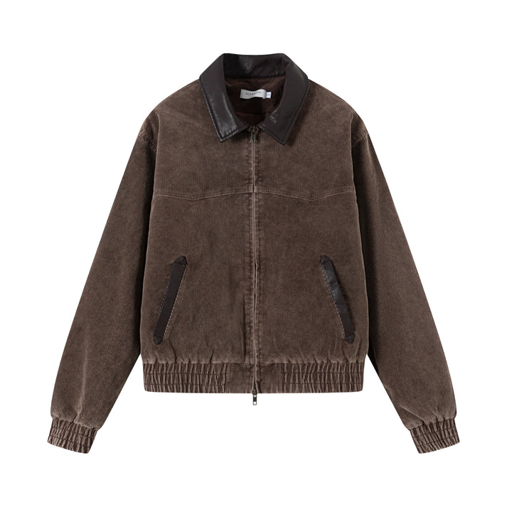 VLABMADE cropped corduroy jacket with contrasting faux-leather collar