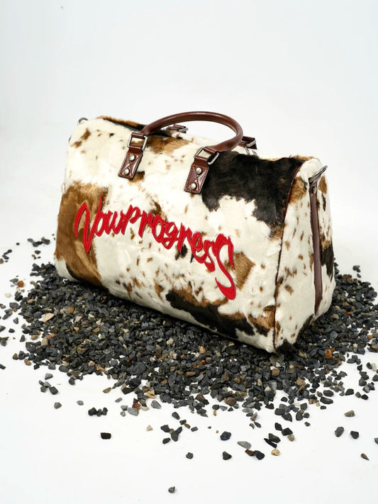 VOWPROGRESS Cow-Print Hair-On Leather Duffle Bag