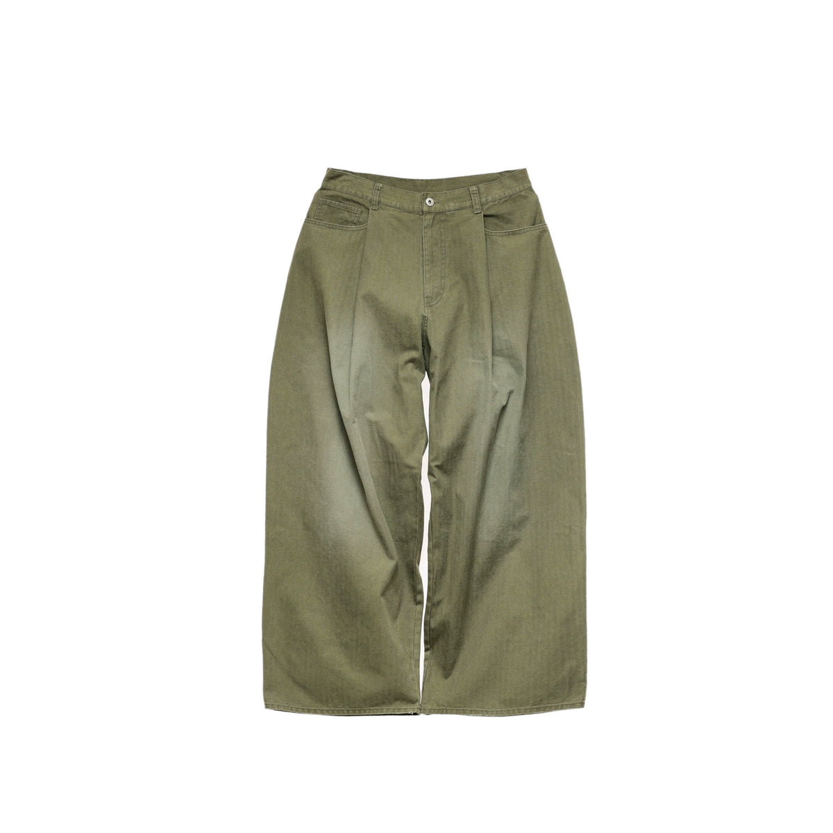 Washed Green Herringbone Wide Leg Pants