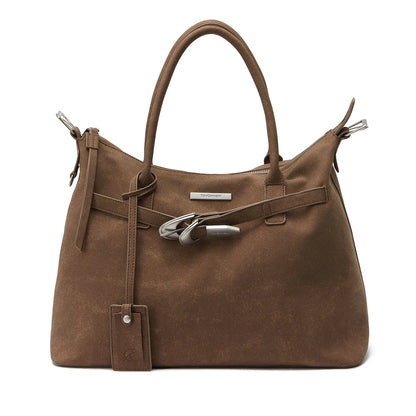 Washed Suede-Effect Strap Tote Bag