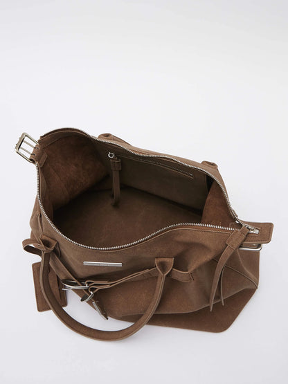 Washed Suede-Effect Strap Tote Bag