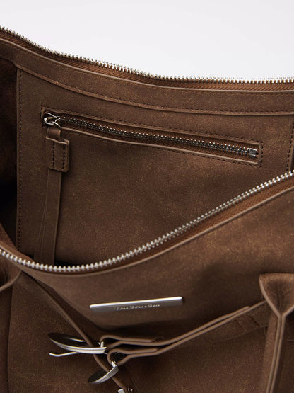 Washed Suede-Effect Strap Tote Bag