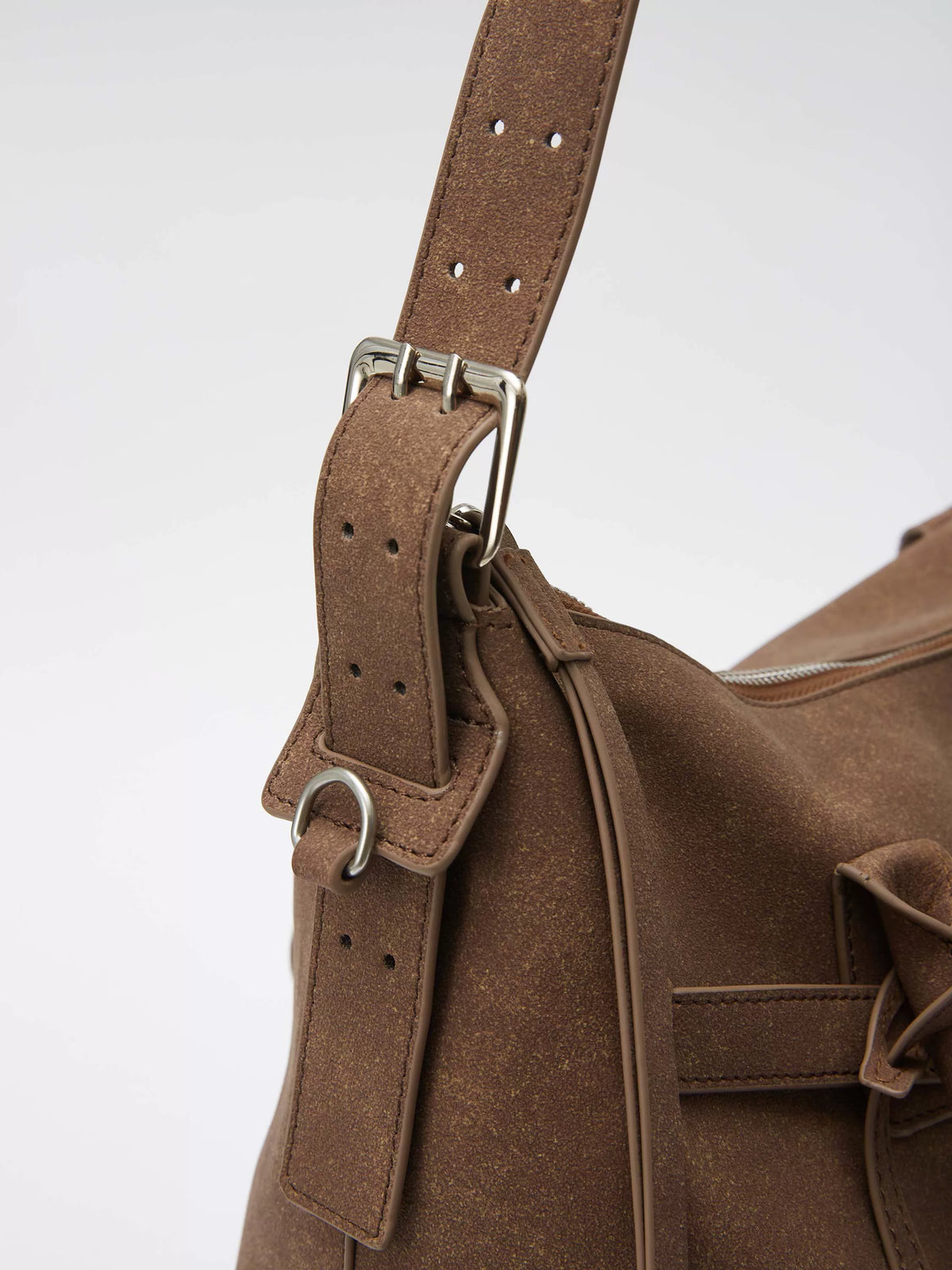 Washed Suede-Effect Strap Tote Bag