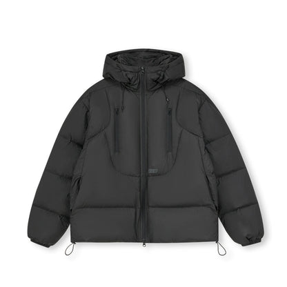 Women's 3D short down jacket - black fashionable puffer with skirt urban winter street style