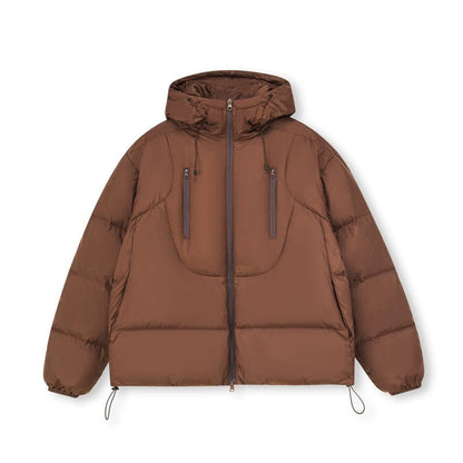 Women's 3D short down jacket - brown fashionable puffer with skirt urban winter street style