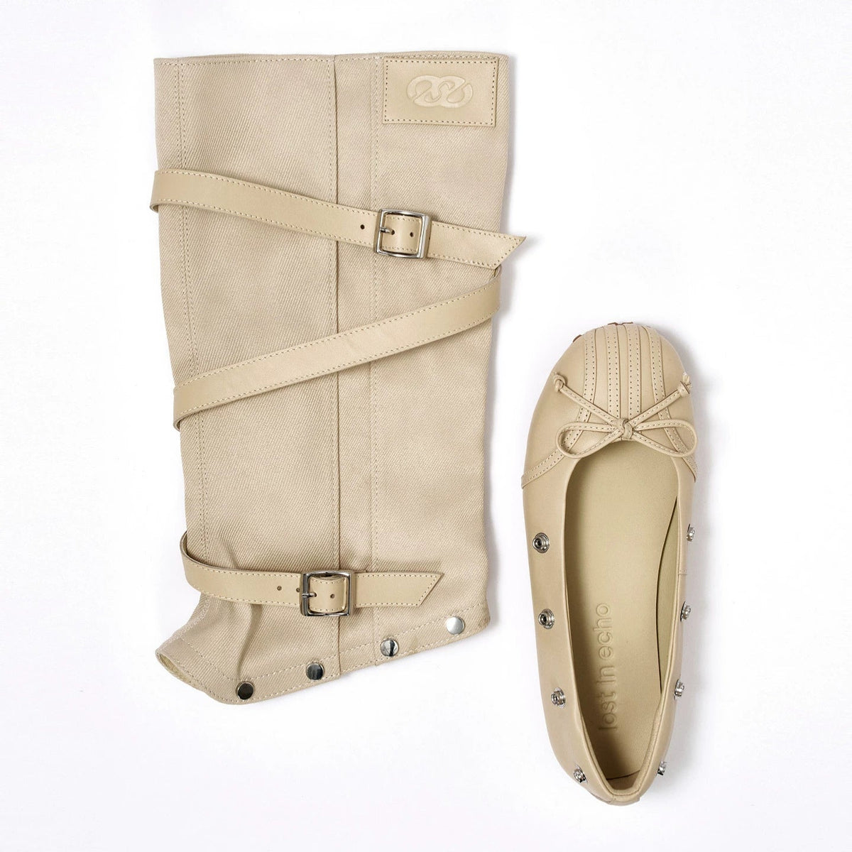 Women's Convertible Leather Ballet Tall Boots — beige detachable shaft and ballet flat