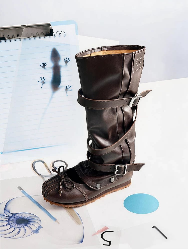 Women's Convertible Leather Ballet Tall Boots — brown convertible boot with books