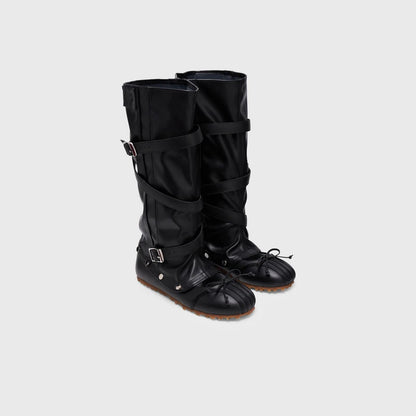 Women's Convertible Leather Ballet Tall Boots — black convertible pair, front angle