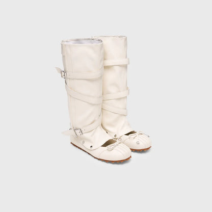 Women's Convertible Leather Ballet Tall Boots — white convertible pair, front angle