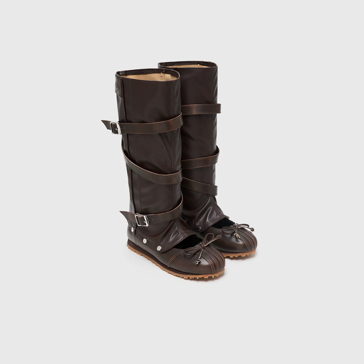 Women's Convertible Leather Ballet Tall Boots — brown convertible pair, front angle