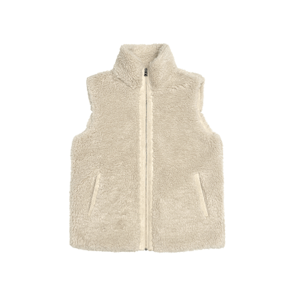 women's curly sherpa vest - Birch Yellow high neck sleeveless gilet plush fleece lining layering piece