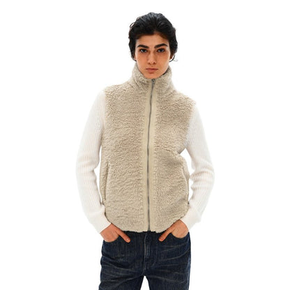 women's curly sherpa vest - Birch Yellow high neck sleeveless gilet plush fleece lining layering piece