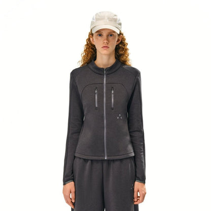 Women's  double layer air knit top - breathable streetwear top with zip jacket wide leg pants casual outfit