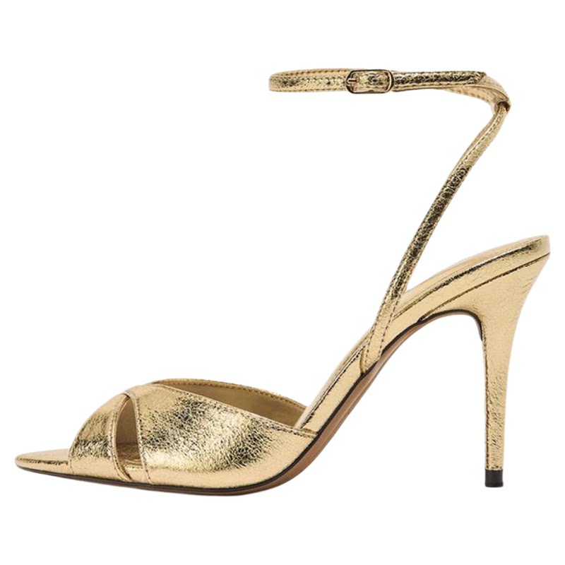 Women's Ankle-Strap Stiletto Sandals — gold ankle-strap sandal, opposite side view