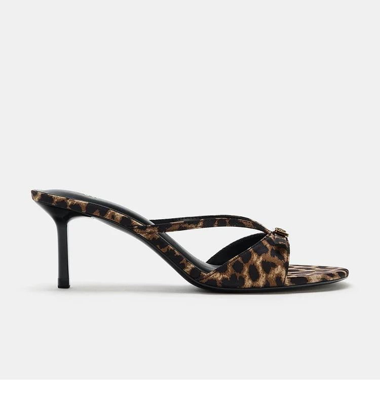 Women's Buckle-Detail Slim-Heel Mule Sandals — leopard-print mule, side view