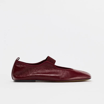 Women's Low-Heel Mary Jane Ballet Flats — burgundy flat, side view