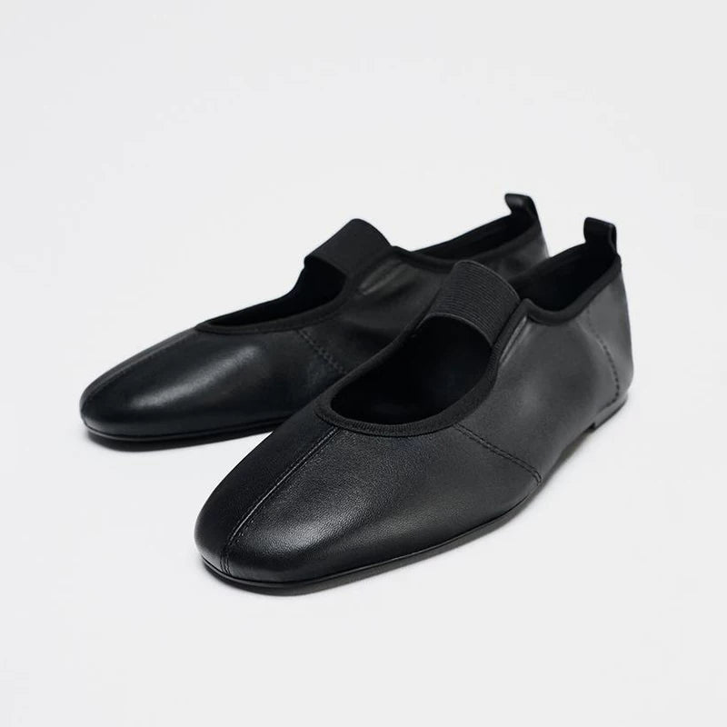 Women's Low-Heel Mary Jane Ballet Flats — black pair, front angle