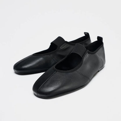 Women's Low-Heel Mary Jane Ballet Flats — black pair, front angle