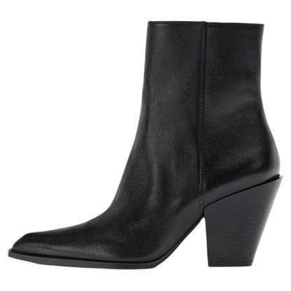 Women's Leather Square Toe Western Ankle Boots — black ankle boot, side angle