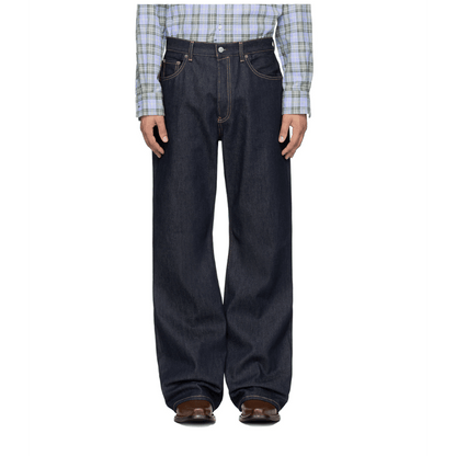 Women's men's vintage jeans - high waist wide leg raw denim dark blue selvedge five pocket classic