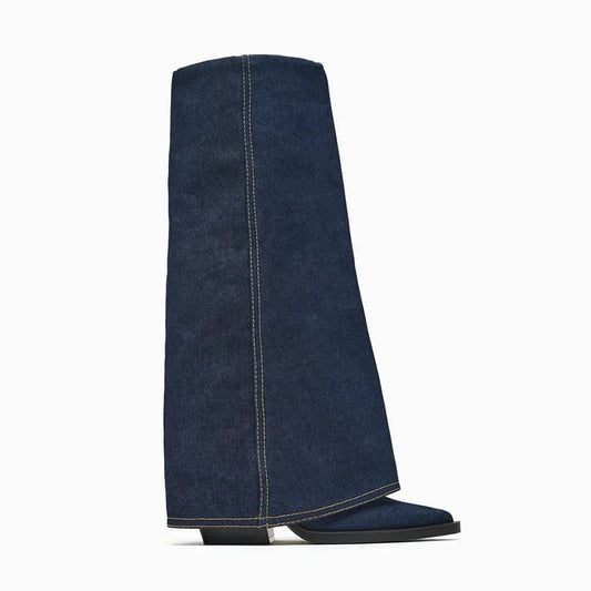 Women's Pointed Toe Block Heel Western Knee-High Boots