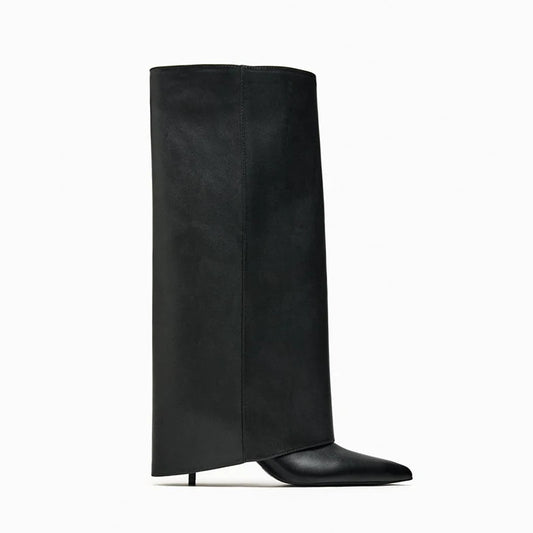 Women's Pointed Toe Stiletto Wide-Shaft Knee-High Boots