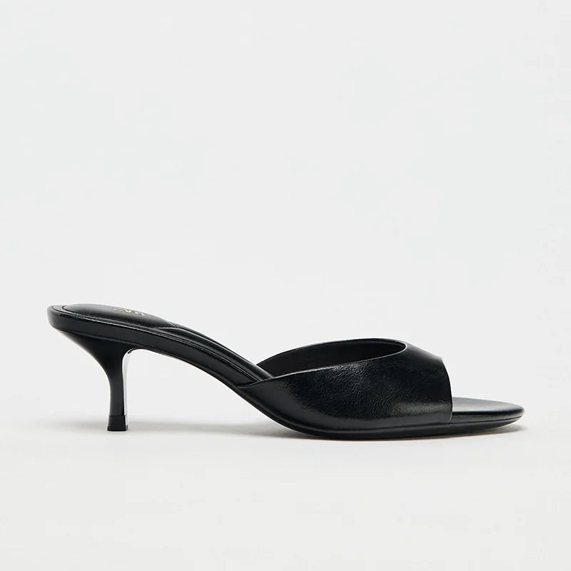 Women's Stiletto Heel Mule Slide Sandals — black mule, side view