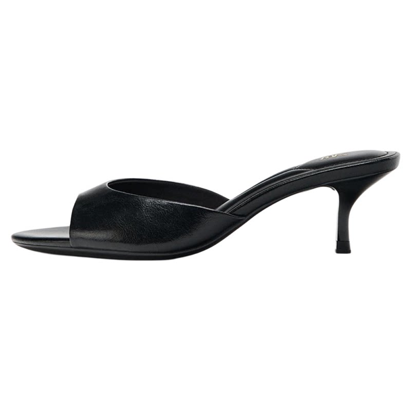 Women's Stiletto Heel Mule Slide Sandals — black mule, opposite side view
