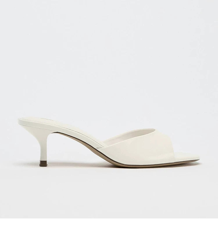 Women's Stiletto Heel Mule Slide Sandals — cream mule, side view