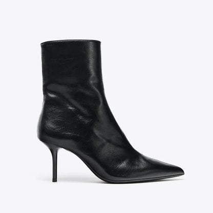 Women's Textured Pointed Toe Stiletto Ankle Boots — black textured ankle boot, side view