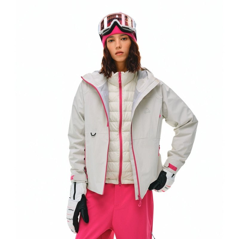 Women's color block storm jacket outfit - 3 in 1 ski waterproof pants goggles winter