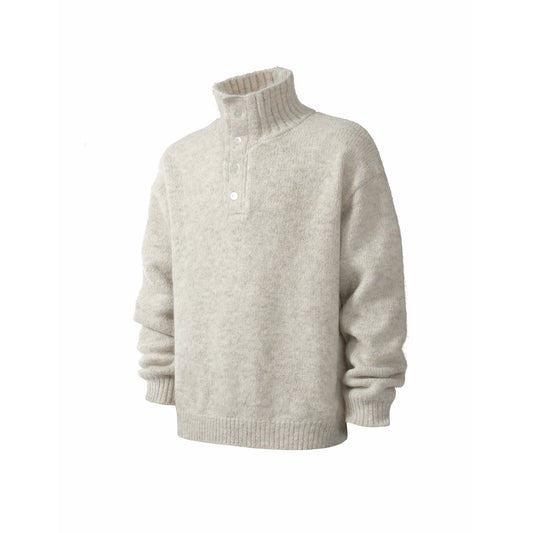 Wool-Blend Half-Button Mock Neck Sweater