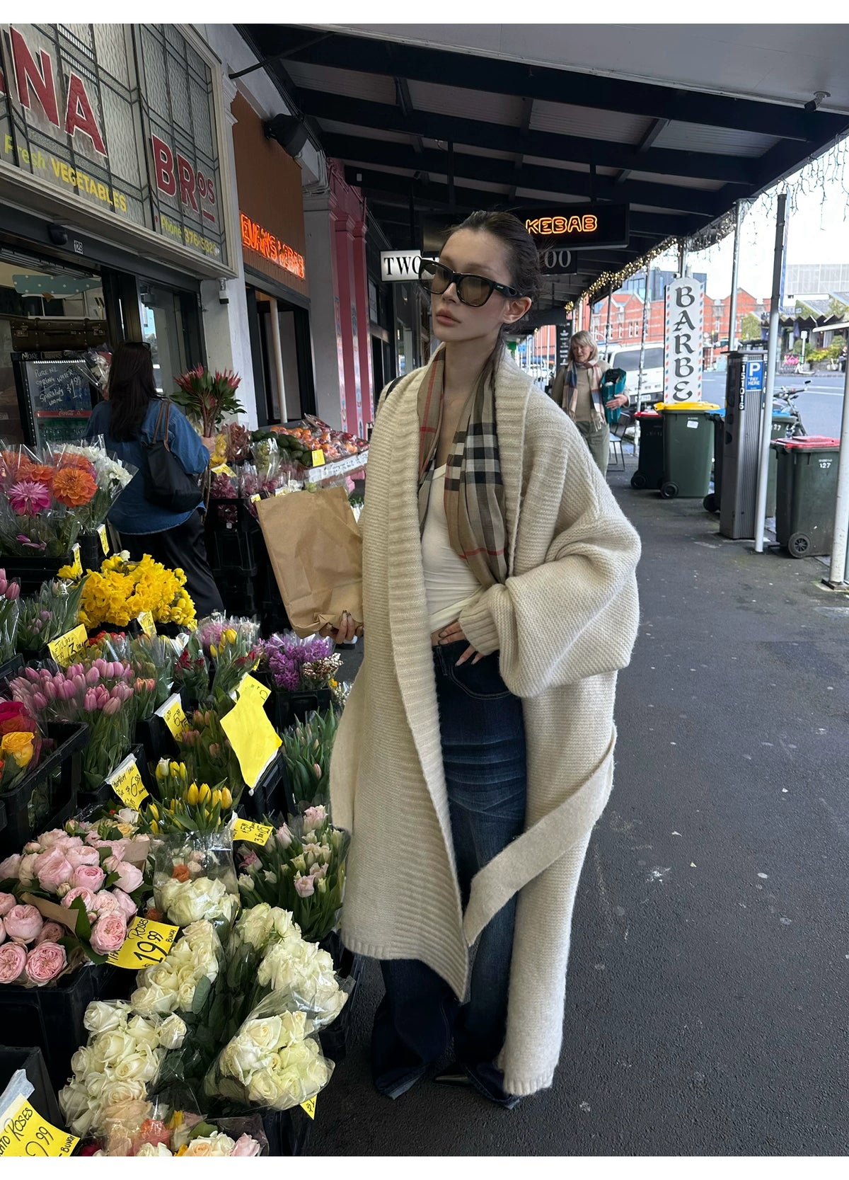 Wool-Blend Longline Knit Cardigan