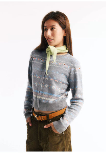 Wool Jacquard Knit Cardigan