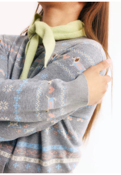 Wool Jacquard Knit Cardigan