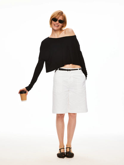 Wool Lyocell Blend Asymmetric Cropped Top & Pants Set