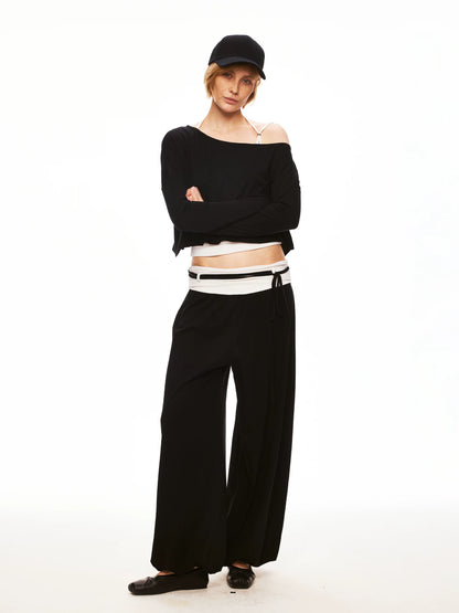 Wool Lyocell Blend Asymmetric Cropped Top & Pants Set