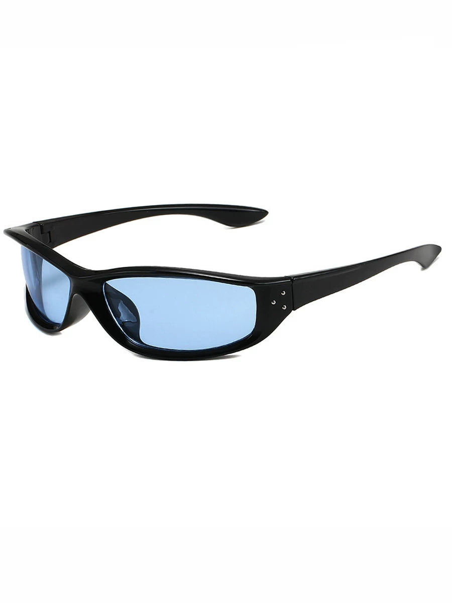 Black Frame / Blue Lenses Wraparound Tinted Sunglasses