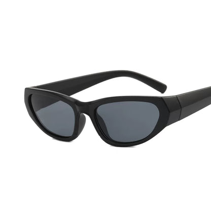 Y2K Angular Wraparound Sunglasses — Black angular wraparound frame with dark lenses