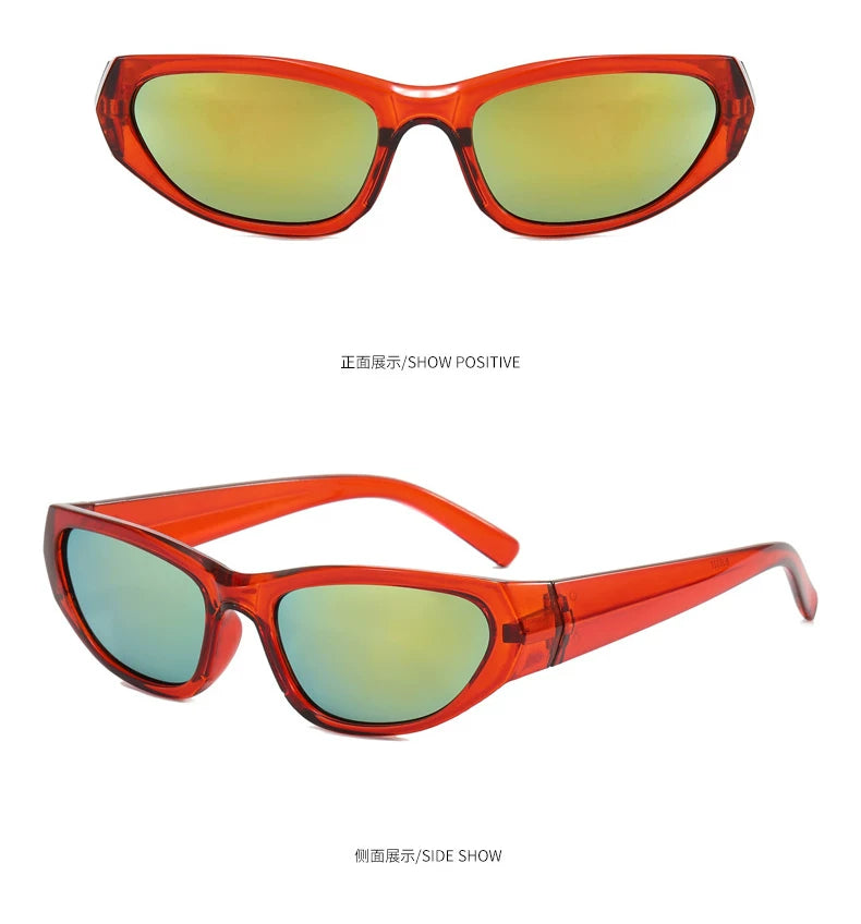 Red Y2K Angular Wraparound Sunglasses