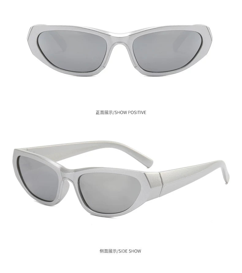 Silver Y2K Angular Wraparound Sunglasses
