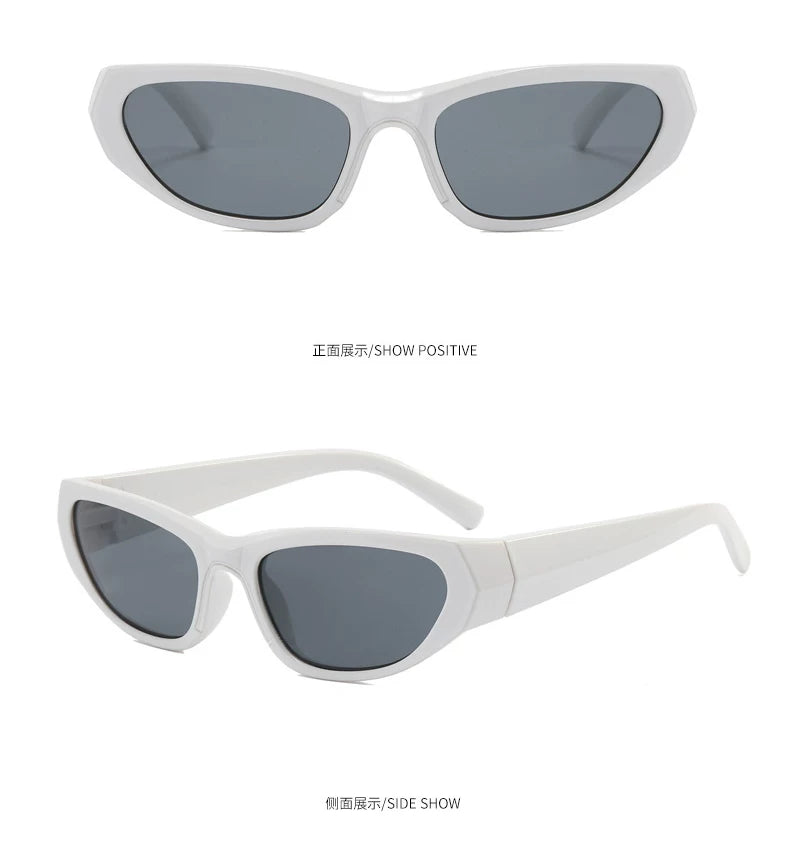 White Y2K Angular Wraparound Sunglasses