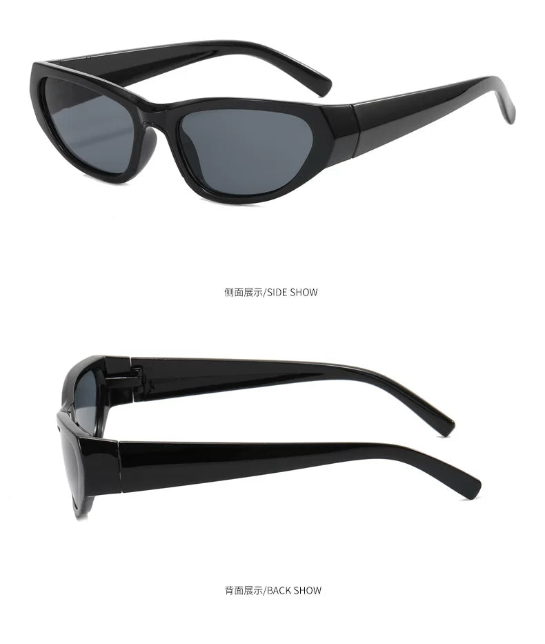 Black Y2K Angular Wraparound Sunglasses