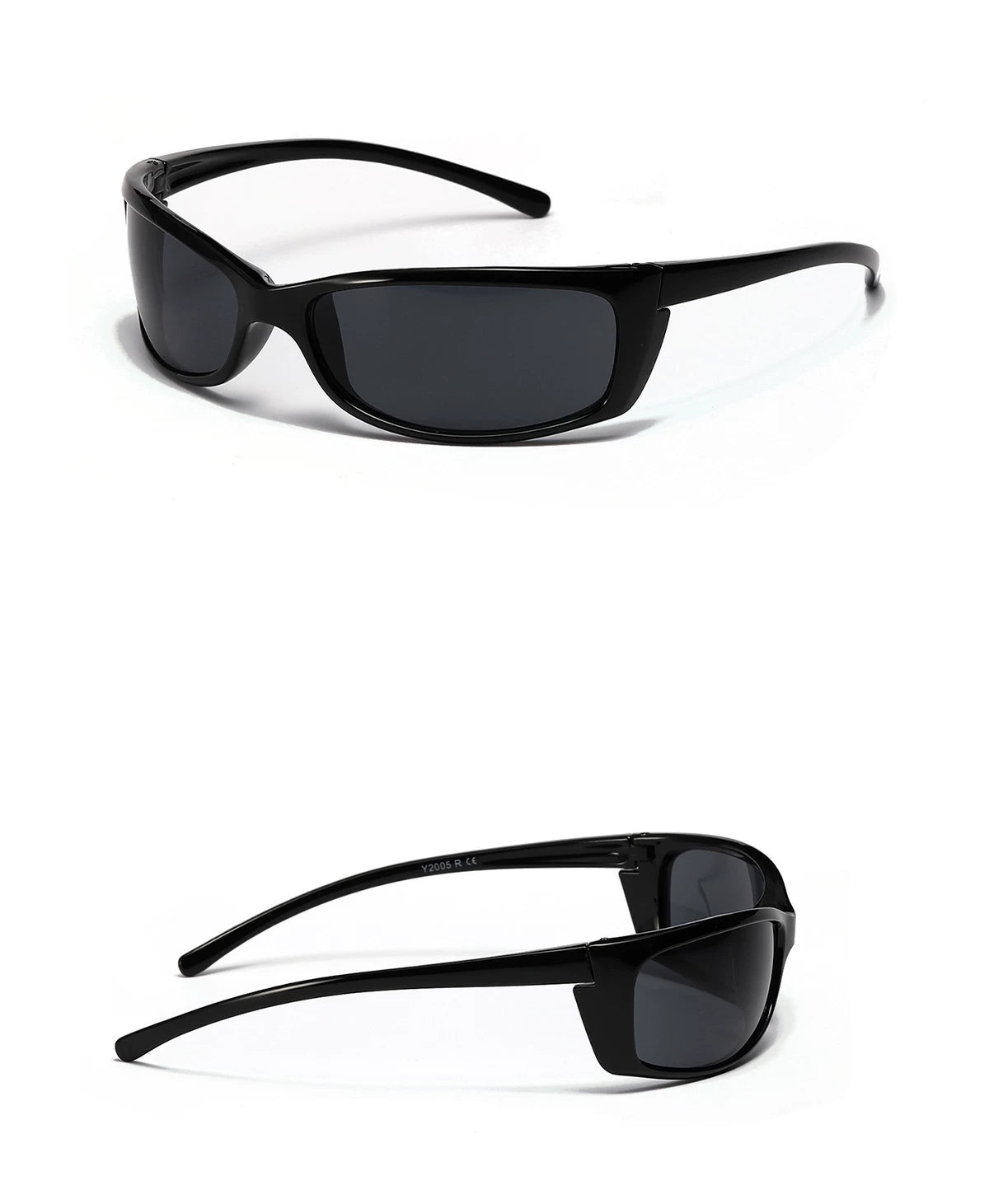 Lunettes carrées Y2K d’inspiration sportive — coloris noir ; détails de la monture et des verres